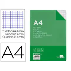 RECAMBIO LIDERPAPEL A4 100 HJ 60G/M2 CUADRO 4MM CON MARGEN SIN TALADROS RF02 12016