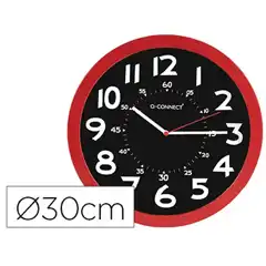 RELOJ Q-CONNECT DE PARED PLASTICO OFICINA REDONDO 30 CM COLOR ROJO Y ESFERA COLOR NEGRO KF11215 153908