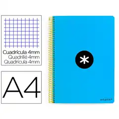 Material CUADERNO ESPIRAL A4 ANTARTIK T. DURA 80H 90GR CUADRO 4MM CON MARGEN COLOR AZUL KB08 159564