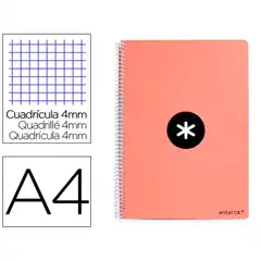 Material CUADERNO ESPIRAL A4 ANTARTIK T. DURA 80H 90GR CUADRO 4MM CON MARGEN COLOR CORAL KB09 159565