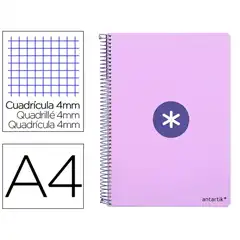 Material CUADERNO ESPIRAL A4 ANTARTIK T. DURA 80H 90GR CUADRO 4MM CON MARGEN COLOR LAVANDA KB10 159566