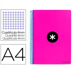 Material CUADERNO ESPIRAL A4 ANTARTIK T. DURA 80H 90GR CUADRO 4MM CON MARGEN COLOR ROSA FLUOR KB15 159571