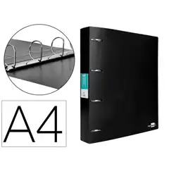 CARPETA LIDERPAPEL 4 ANILLAS 40 MM MIXTAS PP DIN A4 NEGRO OPACO CH37 160009