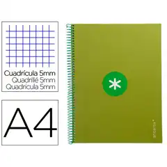 Material CUADERNO ESPIRAL A4 MICRO ANTARTIK T. FORRADA 80H 90 GR CUADRO 5MM 1 BANDA 4 TALADROS VERDE KB22 161812