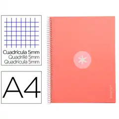 Material CUADERNO ESPIRAL A4 MICRO ANTARTIK T. FORRADA 80H 90 GR CUADRO 5MM 1 BANDA 4 TALADROS ROSA CLARO KB24 161814