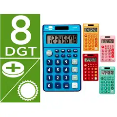 CALCULADORA LIDERPAPEL BOLSILLO XF14 8 DIGITOS SOLAR Y PILAS 115X65X8 MM EXPOSITOR DE 16 UDS COLORES XF14 163479