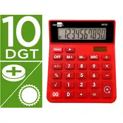 Material CALCULADORA LIDERPAPEL SOBREMESA XF22 10 DIG. SOLAR Y PILAS COLOR ROJO 127X105X24 MM XF22 163487