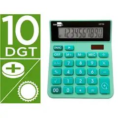 Material CALCULADORA LIDERPAPEL SOBREMESA XF24 10 DIG. SOLAR Y PILAS COLOR VERDE 127X105X24 MM XF24 163489