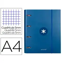 Material CARPETA CON RECAMBIO ANTARTIK A4 CUADRO 5MM FORRADA 4 ANILLAS 40MM REDONDAS COLOR AZUL MARINO AW98 163534