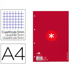 RECAMBIO A4 ANTARTIK 80 HJ 90G/M2 CUADRO 5 MM 4 TALADROS 1 BANDA MARCO COLOR FRAMBUESA RX03 163537