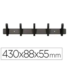 PERCHERO LIDERPAPEL PARED METALICO 5 COLGADORES COLOR NEGRO 430X88X55 MM PH02 163699