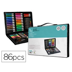 ESTUCHE DE PINTURA LIDERPAPEL PLASTICO 86 PIEZAS 34X23X3,2 CM SX01 163883