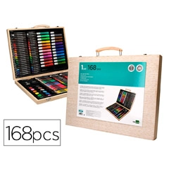 ESTUCHE DE PINTURA LIDERPAPEL MADERA 168 PIEZAS MALETIN 39,3X30X4,8 CM SX04 163886