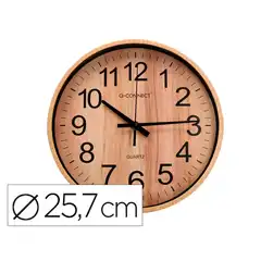 RELOJ Q-CONNECT DE PARED DE PLASTICO REDONDO 25,7 CM MOVIMIENTO SILENCIOSO COLOR MADERA NATURAL KF16952 163918