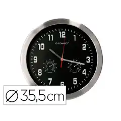 RELOJ Q-CONNECT DE PARED METALICO REDONDO 35,5 CM MOVIMIENTO SILENCIOSO COLOR CROMADO CON ESFERA NEGRA KF16953 163919