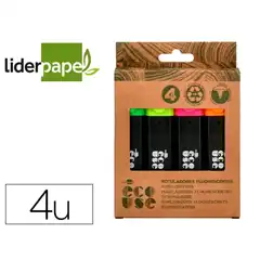 Material ROTULADOR LIDERPAPEL ECOUSE FLUO FABRICADO CON 68% PLASTICO RECICLADO CAJA 4 UDS COLORES SURTIDOS RT20 166140