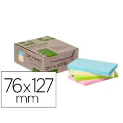 Material BLOC DE NOTAS ADHESIVAS QUITA Y PON Q-CONNECT 76X127 MM COLORES PASTELES EN CAJA CARTON KF17325 166211