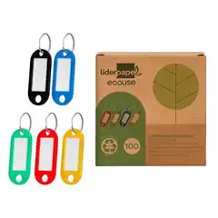 LLAVERO PORTAETIQUETAS LIDERPAPEL ECOUSE FABRICADO EN PLASTICO RECICLADO CAJA DE 100 UDS LW01 166337