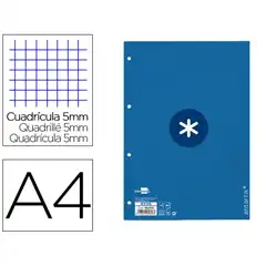 RECAMBIO A4 ANTARTIK 80 HJ 90G/M2 CUADRO 5MM 4 TALADROS 1 BANDA CON MARCO COLOR AZUL OSCURO RX08 166450