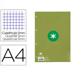 Material RECAMBIO A4 ANTARTIK 80 HJ 90G/M2 CUADRO 5MM 4 TALADROS 1 BANDA CON MARCO COLOR VERDE RX10 166452