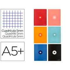 Material LIBRETA ANTARTIK A5+ PLUS COSIDA 48 HOJAS 90G/M2 CUADRO 5MM CON MARGEN 6 COLORES SURTIDOS LB70 166634
