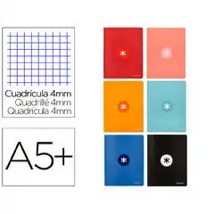 Material LIBRETA ANTARTIK A5+ PLUS COSIDA 48 HOJAS 90G/M2 CUADRO 4MM CON MARGEN 6 COLORES SURTIDOS LB71 166635