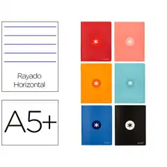 Material LIBRETA ANTARTIK A5+ PLUS COSIDA 48 HOJAS 90G/M2 RAYADO HORIZONTAL CON MARGEN 6 COLORES SURTIDOS LB72 166636