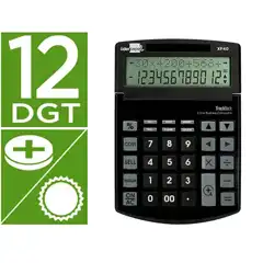 CALCULADORA LIDERPAPEL SOBREMESA XF40 12 DIGITOS DOS LINEAS SOLAR Y PILAS NEGRO 175X120X30 MM 40% RECICLADA XF40 166792