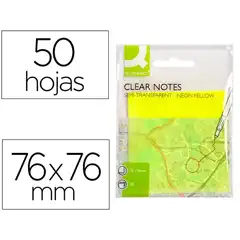 Material BLOC DE NOTAS ADHESIVAS QUITA Y PON Q-CONNECT 76X76 MM REMOVIBLE PLASTICO TRANSLUCIDO AMARILLO NEON CON 50 HJ KF10369 166923