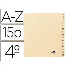 INDICE ALFABETICO LIDERPAPEL CARTULINA PARA ARCHIVADOR 15 POSICIONES A-Z CUARTO APAISADO IC06 166925