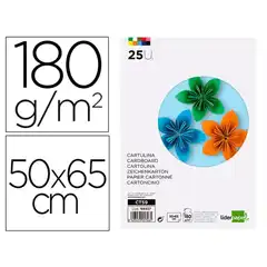 CARTULINA LIDERPAPEL 50X65 CM 180G/M2 25 COLORES SURTIDOS PAQ. DE 25 HJ CT59 166927
