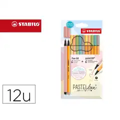 ROTULADOR STABILO PUNTA DE FIBRA POINT 88 + PEN 68 PASTEL LOVE ESTUCHE DE CARTON DE 12 COLORES 6888/12-7-7 167476