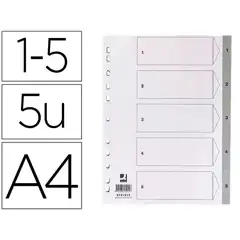 SEPARADOR NUMERICO Q-CONNECT PLASTICO 1-5 JUEGO DE 5 SEPARADORES DIN A4 MULTITALADRO KF01915 168907