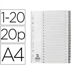 SEPARADOR NUMERICO Q-CONNECT PLASTICO 1-20 JUEGO DE 20 SEPARADORES DIN A4 MULTITALADRO KF01919 168910