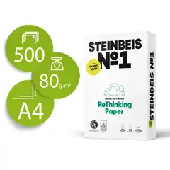 Material PAPEL FOTOCOPIADORA STEINBEIS N.1 100% RECICLADO DIN A4 80 GRAMOS PAQ. DE 500 HJ K1207666080A 168946