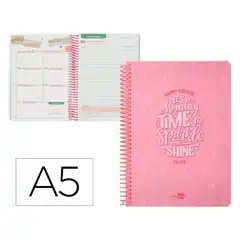 Material AGENDA ESCOLAR LIDERPAPEL AÑO 24 - 25 ESCOLAR BASIC ROSA DÍA PÁGINA A5 LP420 169741