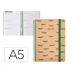 Material AGENDA ESCOLAR LIDERPAPEL AÑO 24 - 25 ESCOLAR CLASSIC CROCODILE SEMANA VISTA A5 PAPEL FSC BANDA ELASTICA LP425 169746