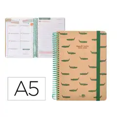 Material AGENDA ESCOLAR LIDERPAPEL AÑO 24 - 25 ESCOLAR CLASSIC CROCODILE DÍA PÁGINA A5 PAPEL FSC BANDA ELASTICA LP430 169751