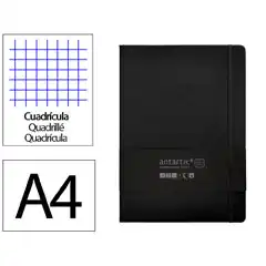 Material CUADERNO CON GOMILLA ANTARTIK NOTES TAPA DURA A4 HOJAS CUADRICULA NEGRO 100 HOJAS 80 GR FSC TW04 169971