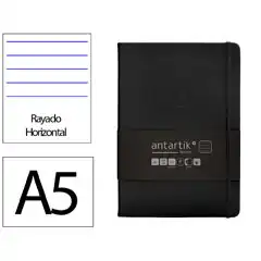 Material CUADERNO CON GOMILLA ANTARTIK NOTES TAPA DURA A5 HOJAS RAYAS NEGRO 100 HOJAS 80 GR FSC TW07 169974