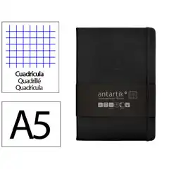 Material CUADERNO CON GOMILLA ANTARTIK NOTES TAPA DURA A5 HOJAS CUADRICULA NEGRO 100 HOJAS 80 GR FSC TW08 169975