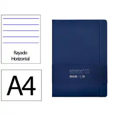 Material CUADERNO CON GOMILLA ANTARTIK NOTES TAPA DURA A4 HOJAS RAYAS AZUL MARINO 100 HOJAS 80 GR FSC TW15 169982