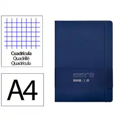 Material CUADERNO CON GOMILLA ANTARTIK NOTES TAPA DURA A4 HOJAS CUADRICULA AZUL MARINO 100 HOJAS 80 GR FSC TW16 169983