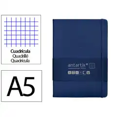 Material CUADERNO CON GOMILLA ANTARTIK NOTES TAPA DURA A5 HOJAS CUADRICULA AZUL MARINO 100 HOJAS 80 GR FSC TW20 169987