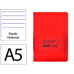 Material CUADERNO CON GOMILLA ANTARTIK NOTES TAPA DURA A5 HOJAS RAYAS ROJO 100 HOJAS 80 GR FSC TW31 169998