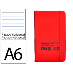 Material CUADERNO CON GOMILLA ANTARTIK NOTES TAPA DURA A6 HOJAS RAYAS ROJO 100 HOJAS 80 GR FSC TW34 170001