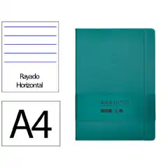 Material CUADERNO CON GOMILLA ANTARTIK NOTES TAPA DURA A4 HOJAS RAYAS VERDE AGUAMARINA 100 HOJAS 80 GR FSC TW39 170006
