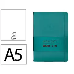 Material CUADERNO CON GOMILLA ANTARTIK NOTES TAPA DURA A5 HOJAS LISAS VERDE AGUAMARINA 100 HOJAS 80 GR FSC TW41 170008