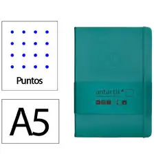 Material CUADERNO CON GOMILLA ANTARTIK NOTES TAPA DURA A5 HOJAS PUNTOS VERDE AGUAMARINA 100 HOJAS 80 GR FSC TW42 170009