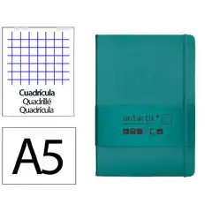 Material CUADERNO CON GOMILLA ANTARTIK NOTES TAPA DURA A5 HOJAS CUADRICULA VERDE AGUAMARINA 100 HOJAS 80 GR TW44 170011